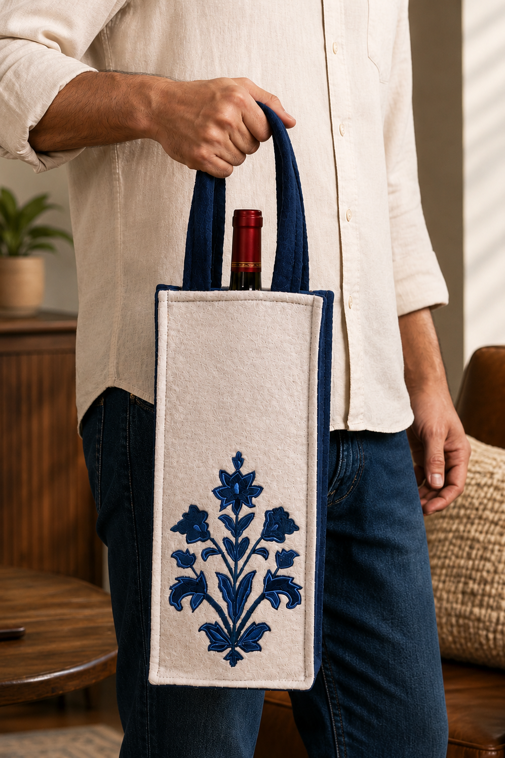 Personalized Wool Felt Wine Gift Bag | Custom Embroidered Wine Bottle Bag | Handmade Reusable Wine Tote | Custom Gift Bag for 750ml Bottles