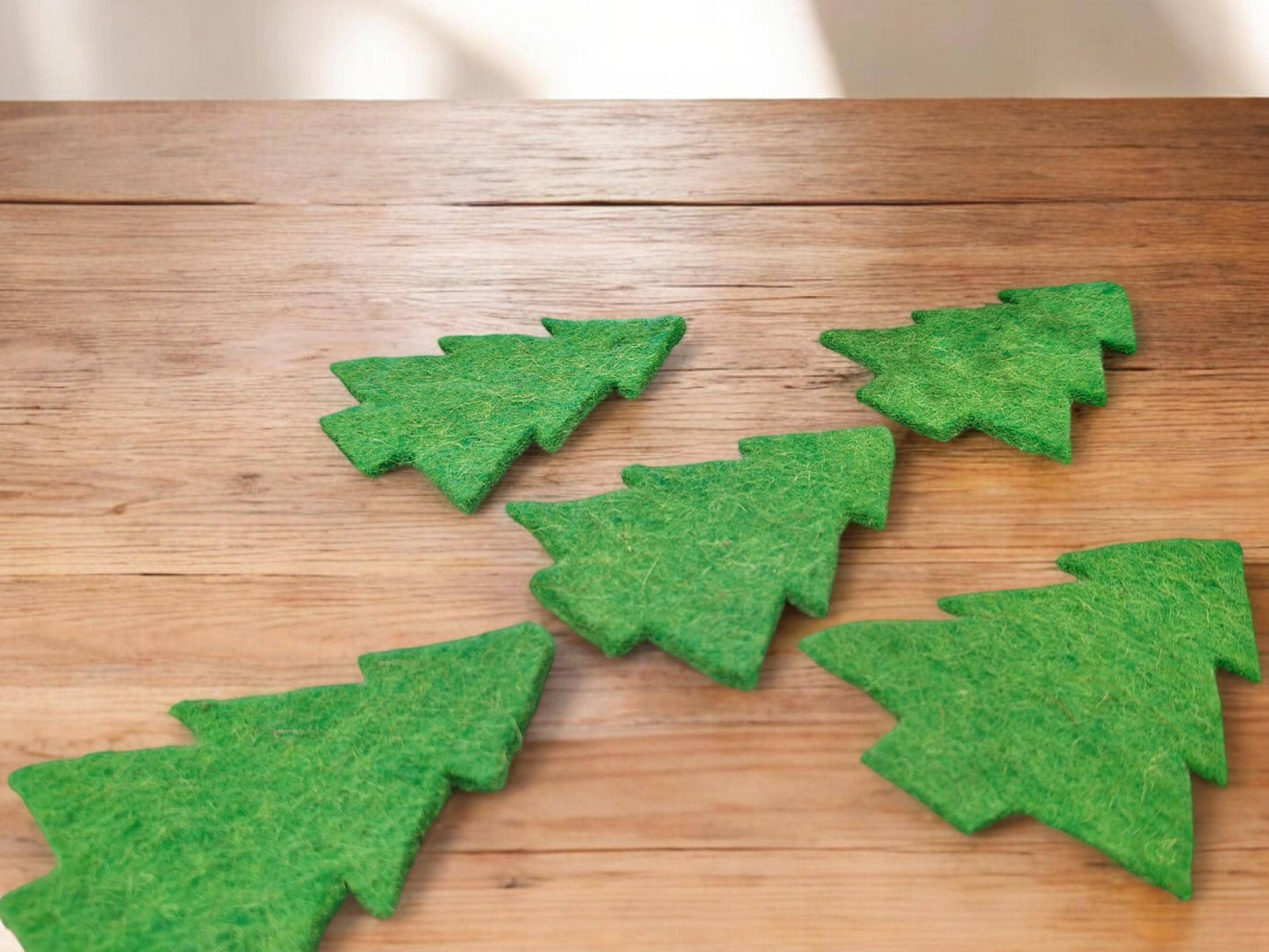 Handmade Wool Felt Christmas Tree Die Cuts: DIY Garland Ornaments, Pack of 5