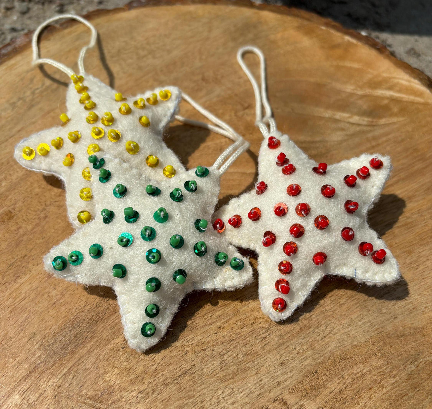 Merino Wool Felt Star Ornament: Hand-stitched Christmas Decor