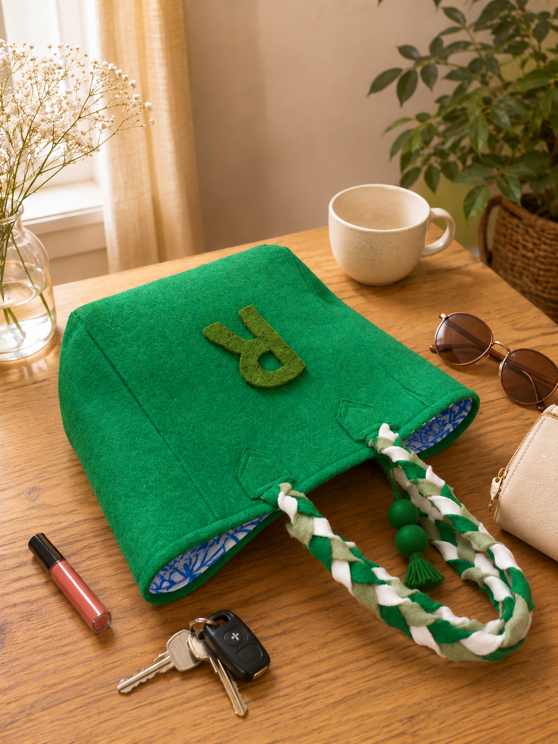 Personalized Wool Felt Tote Bag – Custom Name Tote Bag, Handmade Felt Handbag, Bridesmaid Gift, Teacher Gift, Everyday Carry Bag