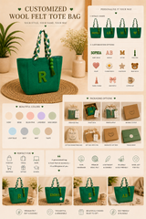 Personalized Wool Felt Tote Bag – Custom Name Tote Bag, Handmade Felt Handbag, Bridesmaid Gift, Teacher Gift, Everyday Carry Bag