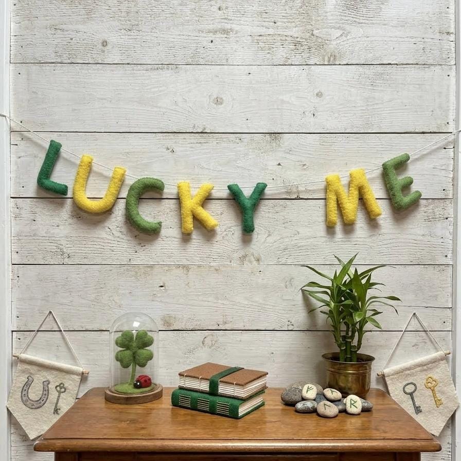 Lucky Me Felt Garland – St Patrick’s Day Irish Holiday Banner – Festive Decor