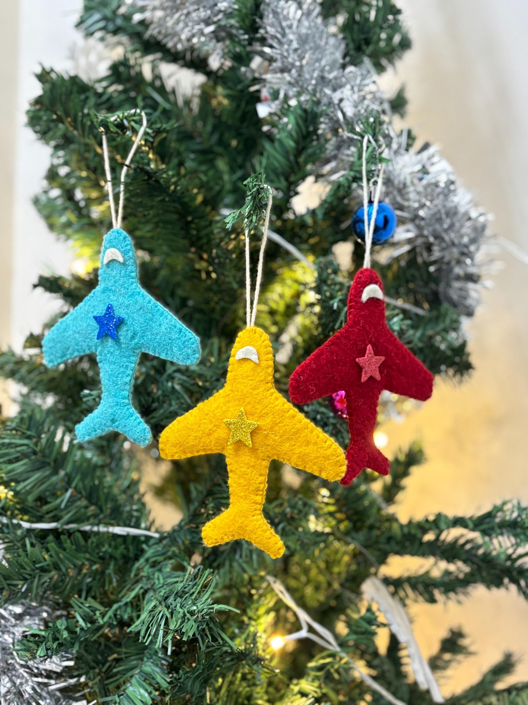 Handmade Felt Plane Christmas Ornaments: Kids Decor (Pack of 3)