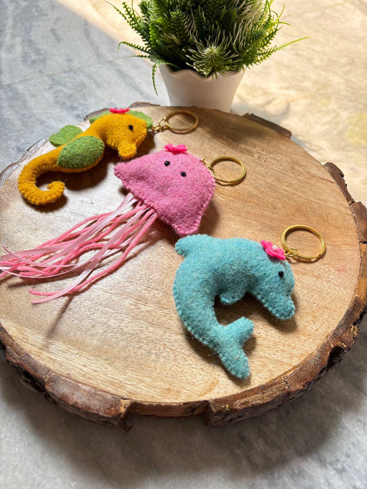 Felt Sea Animal Keychain, Handmade Stuffed Charm