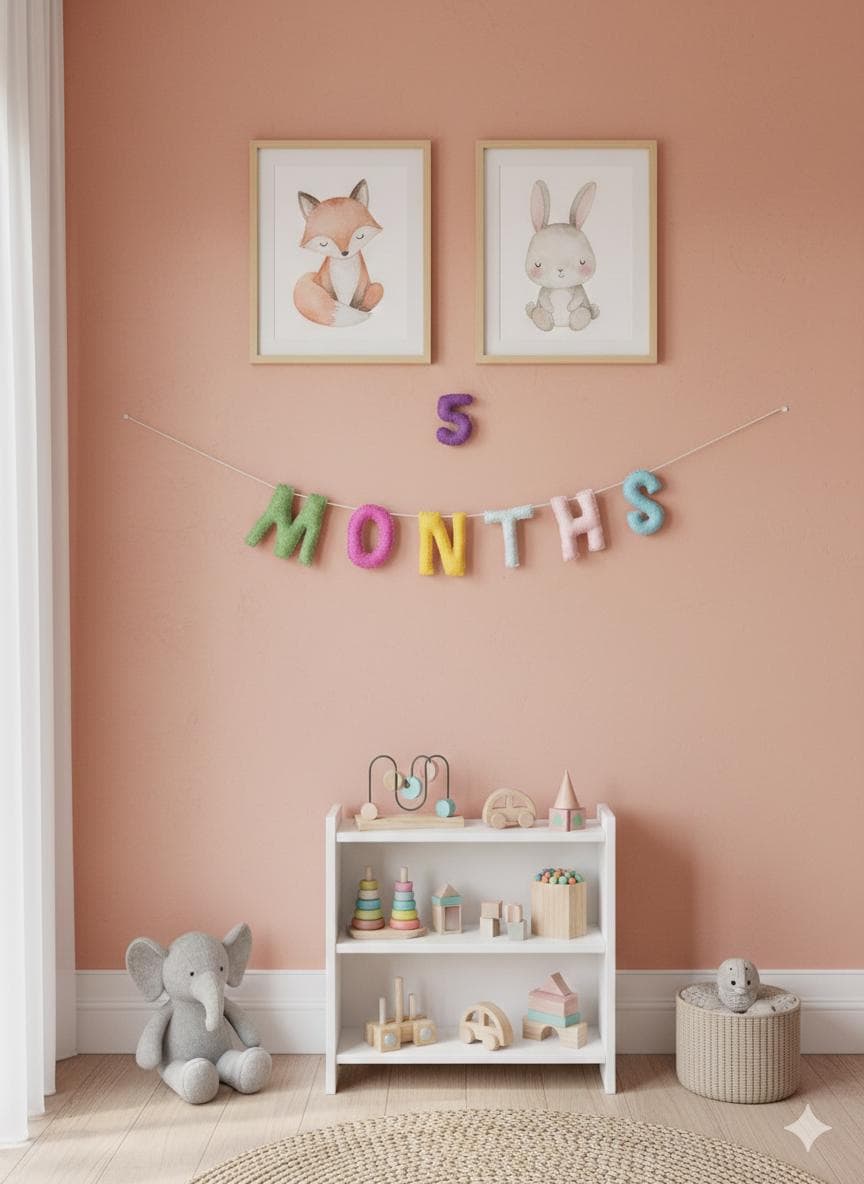 Wool Felt 1–12 Month Letter Garland – Baby Milestone Banner, Nursery Decor