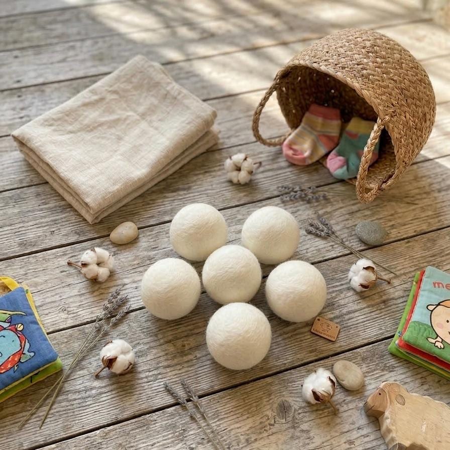 Handmade Wool Felt Dryer Balls, Natural Sheep Wool Laundry Softener Alternative
