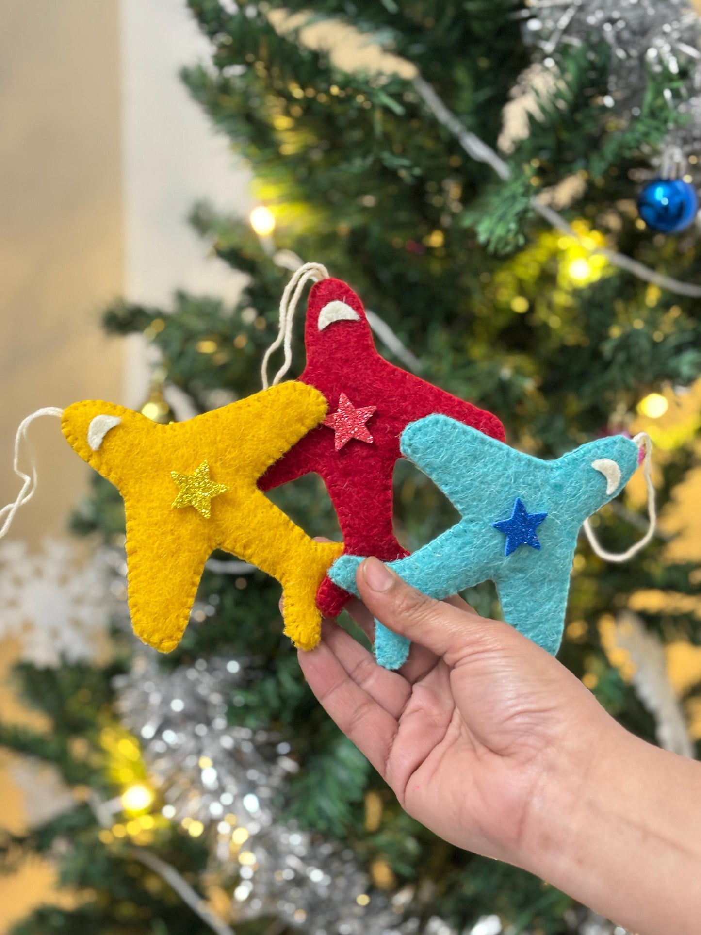Handmade Felt Plane Christmas Ornaments: Kids Decor (Pack of 3)