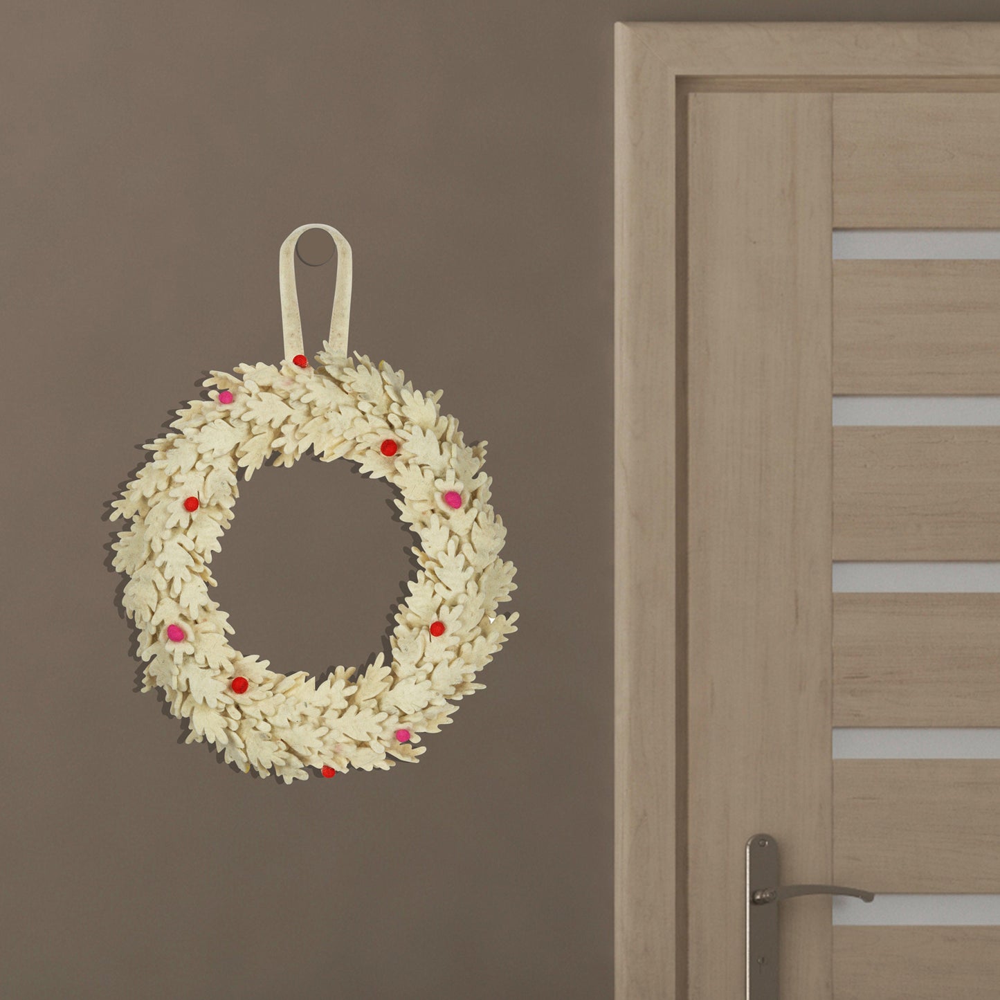 Handmade Wool Felt Christmas Wreath with Red Berries