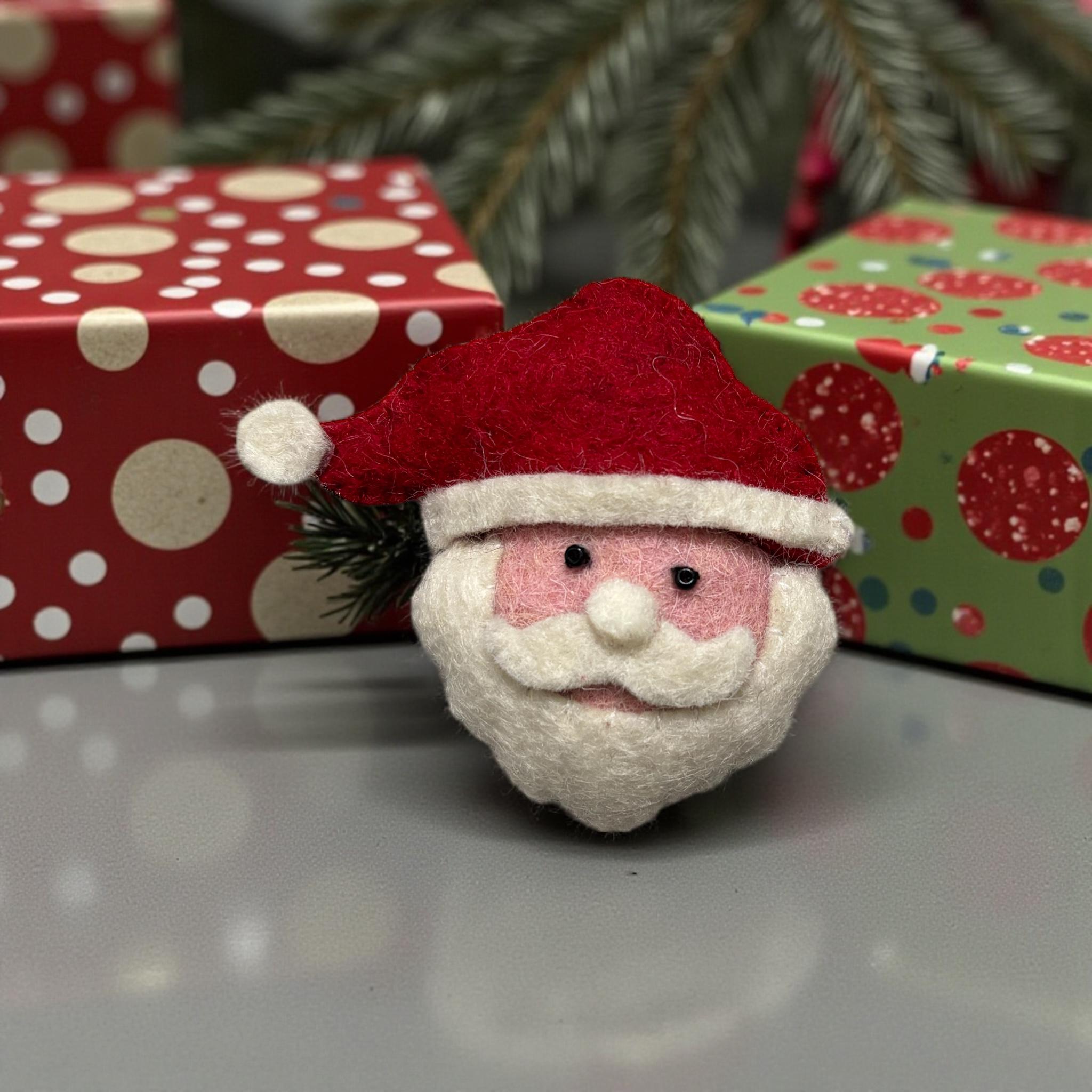 Handmade Felt Santa Ornament – Sheep Wool Christmas Decoration