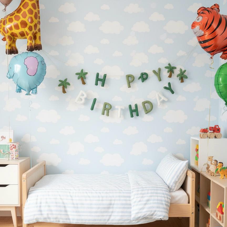Happy Birthday Banner Garland, Handmade Felt Birthday Decor, First Birthday Banner, Kids Party Decoration, Nursery Wall Decor