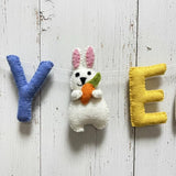 Wool Felt Happy Easter Garland – Handmade Spring Bunny Banner – Easter Door Decor, Mantle & Wall Hanging, Easter Gift