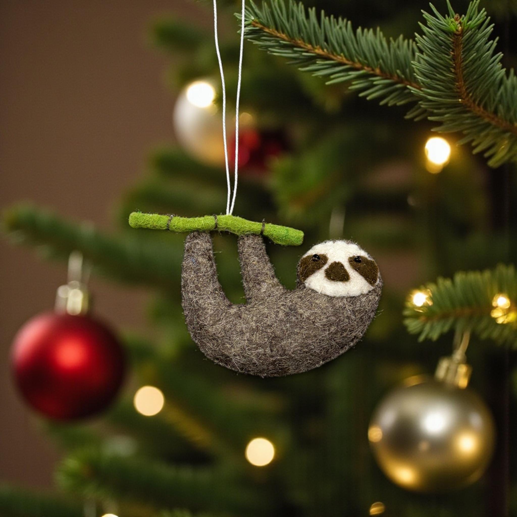 Felt Sloth Ornament, Christmas Tree Hanging, Cute Animal Ornament, Handmade Sloth, Car Charm, Stocking Stuffer, Family Gift, Holiday Decor