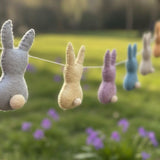 Handmade Wool Felt Bunny Rabbit Garland – Easter Spring Decor for Door, Wall & Mantle – Pastel Easter Bunny Banner – Nursery Easter Gift