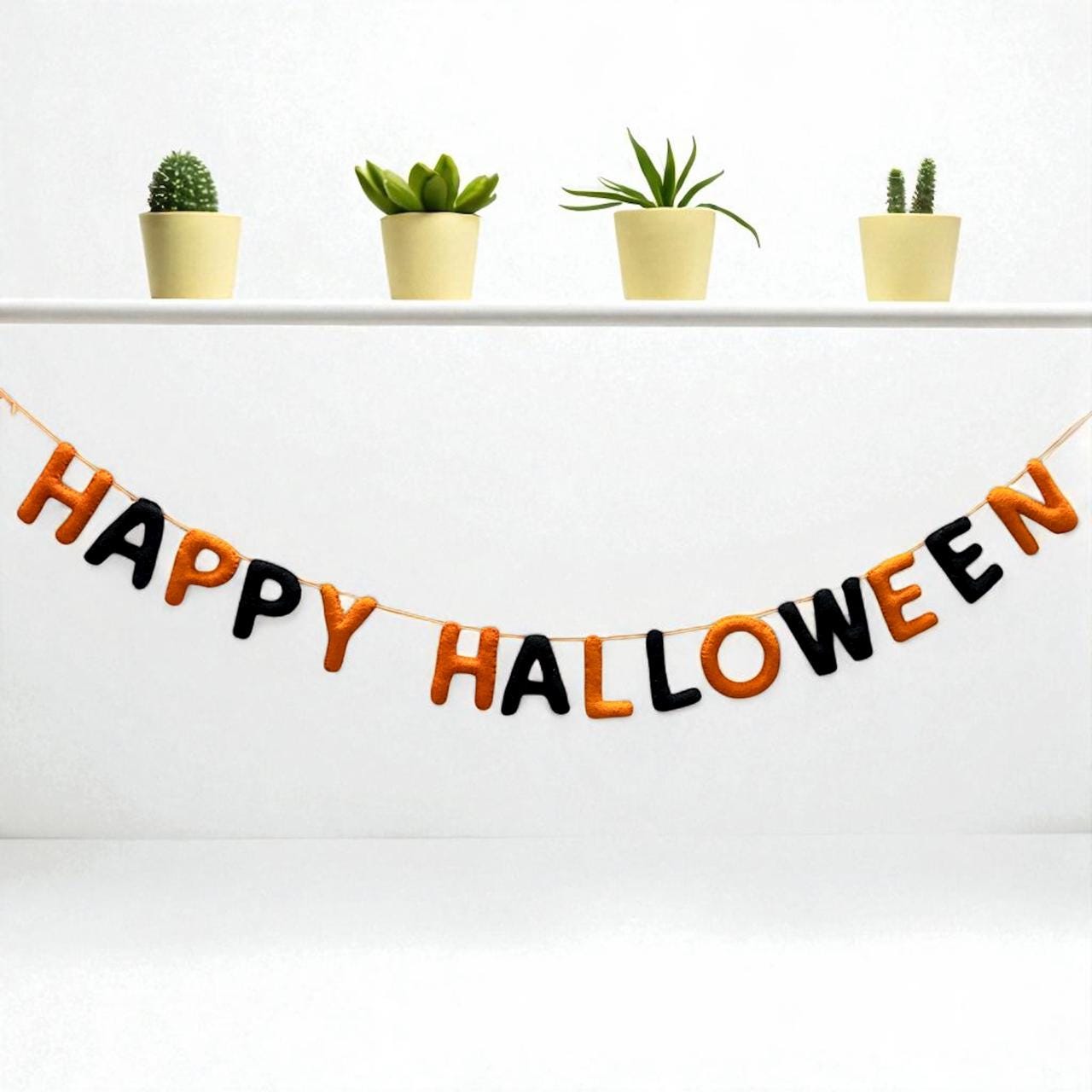Halloween Garland, Trick or Treat Banner, Spooky Mantel Decor, Pumpkin Ghost Felt Garland