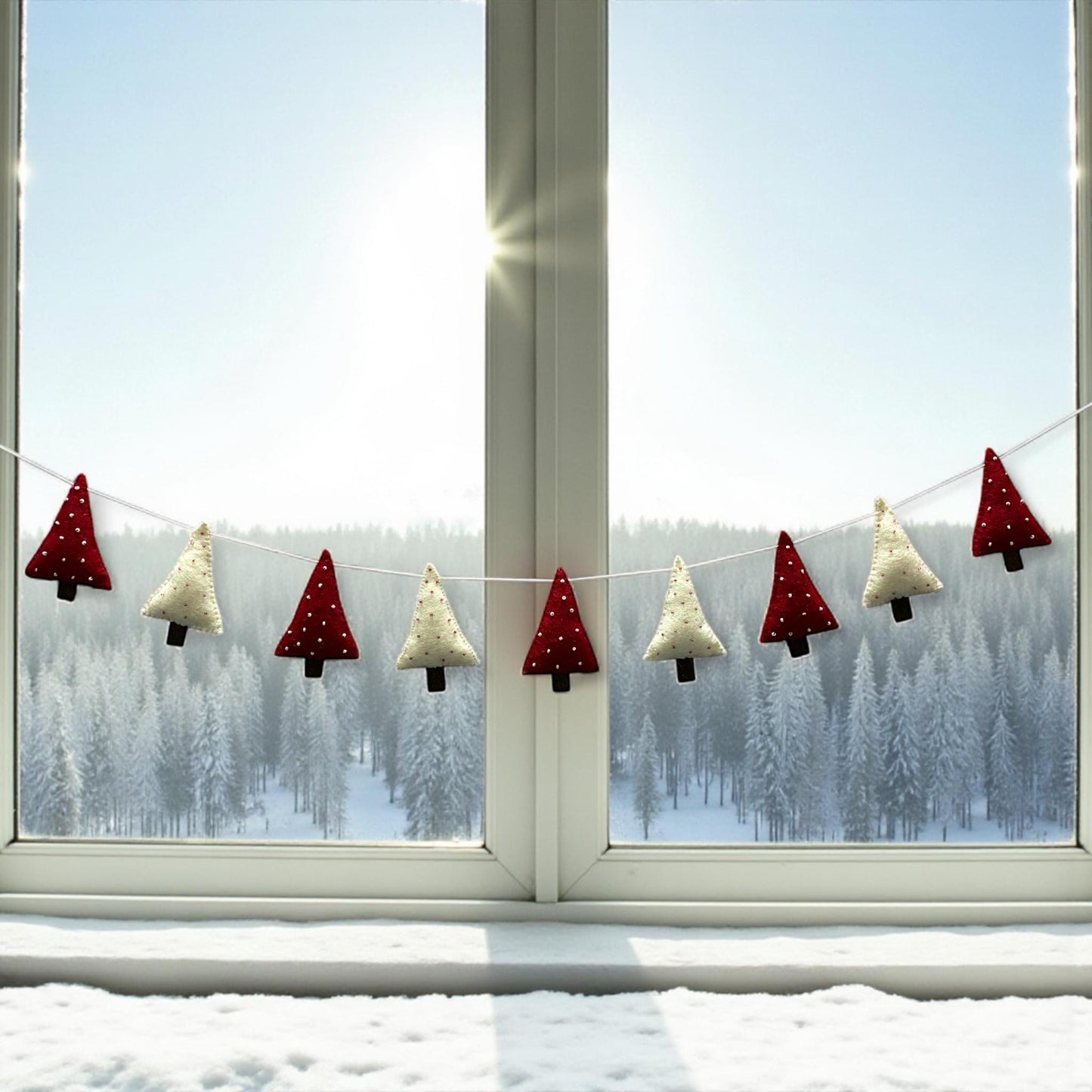 Handmade Felt Christmas Tree Garland: Holiday Mantel Decor