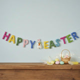 Wool Felt Happy Easter Garland – Handmade Spring Bunny Banner – Easter Door Decor, Mantle & Wall Hanging, Easter Gift