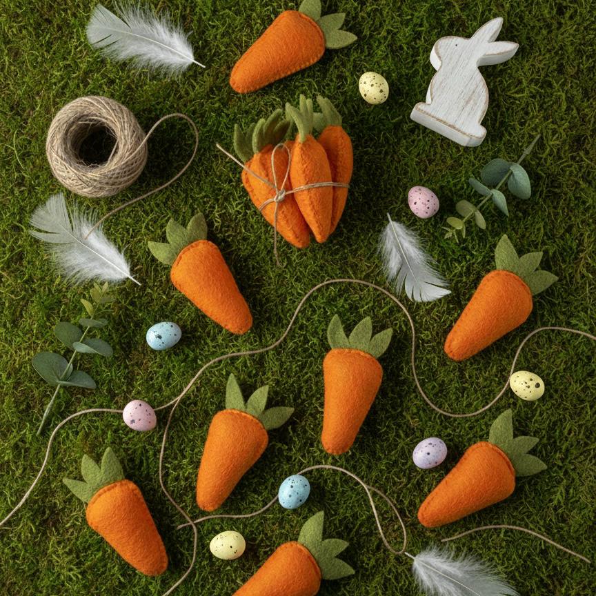 Set of 5 Handmade Wool Felt Carrots – Easter Basket Fillers, Spring Tiered Tray Decor