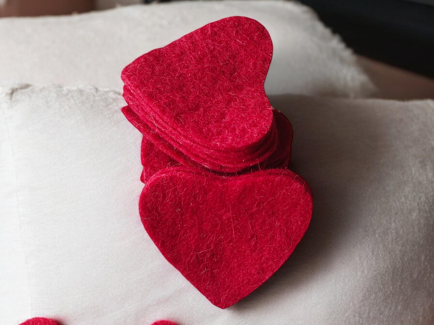 Soft Wool Felt Heart Shapes for Crafting Garlands, Cushions, and Ornaments