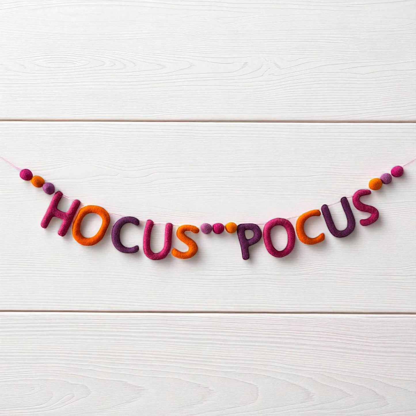 Wool Felt Hocus Pocus Halloween Garland: Pink, Purple, Orange