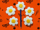 Handmade Wool Felt Daisy Flower Pencil Toppers Set, Party Favors, Classroom Rewards