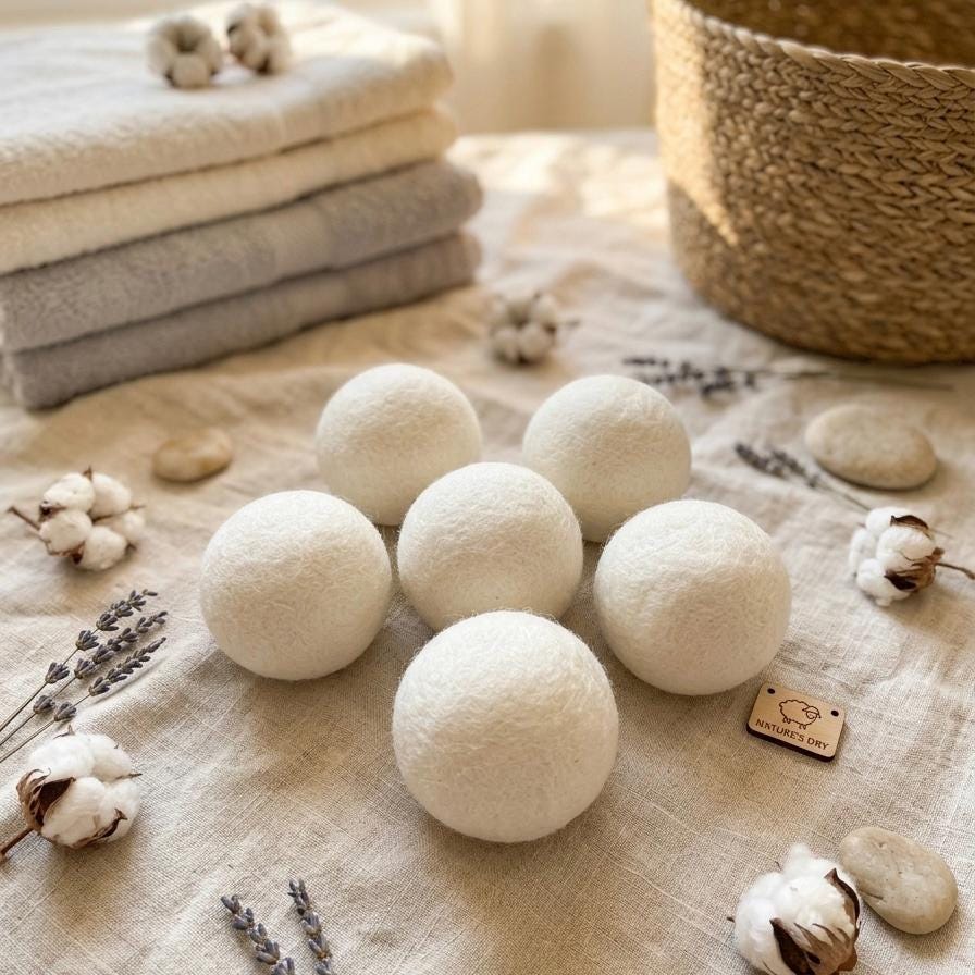 Handmade Wool Felt Dryer Balls, Natural Sheep Wool Laundry Softener Alternative