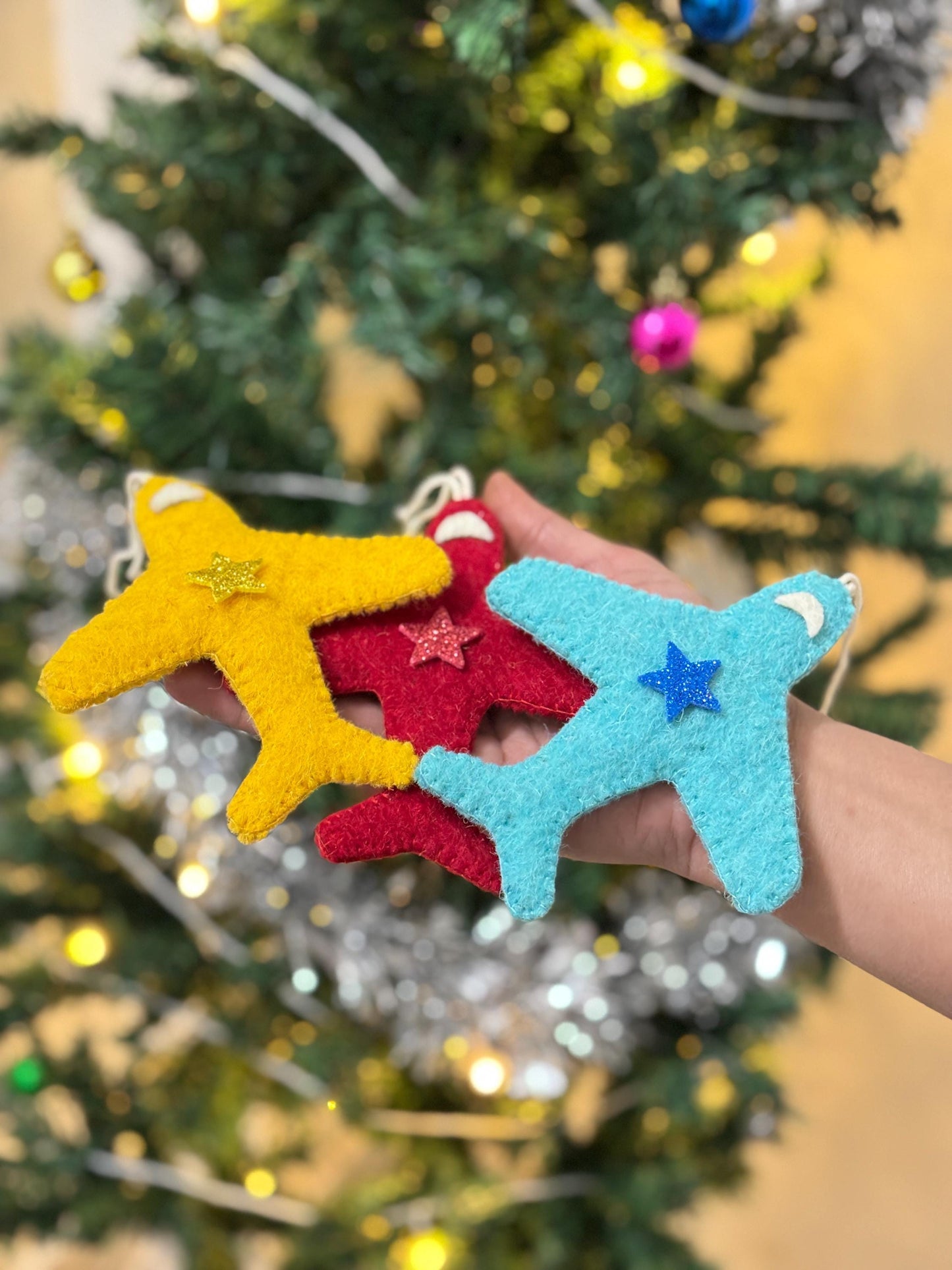 Handmade Felt Plane Christmas Ornaments: Kids Decor (Pack of 3)