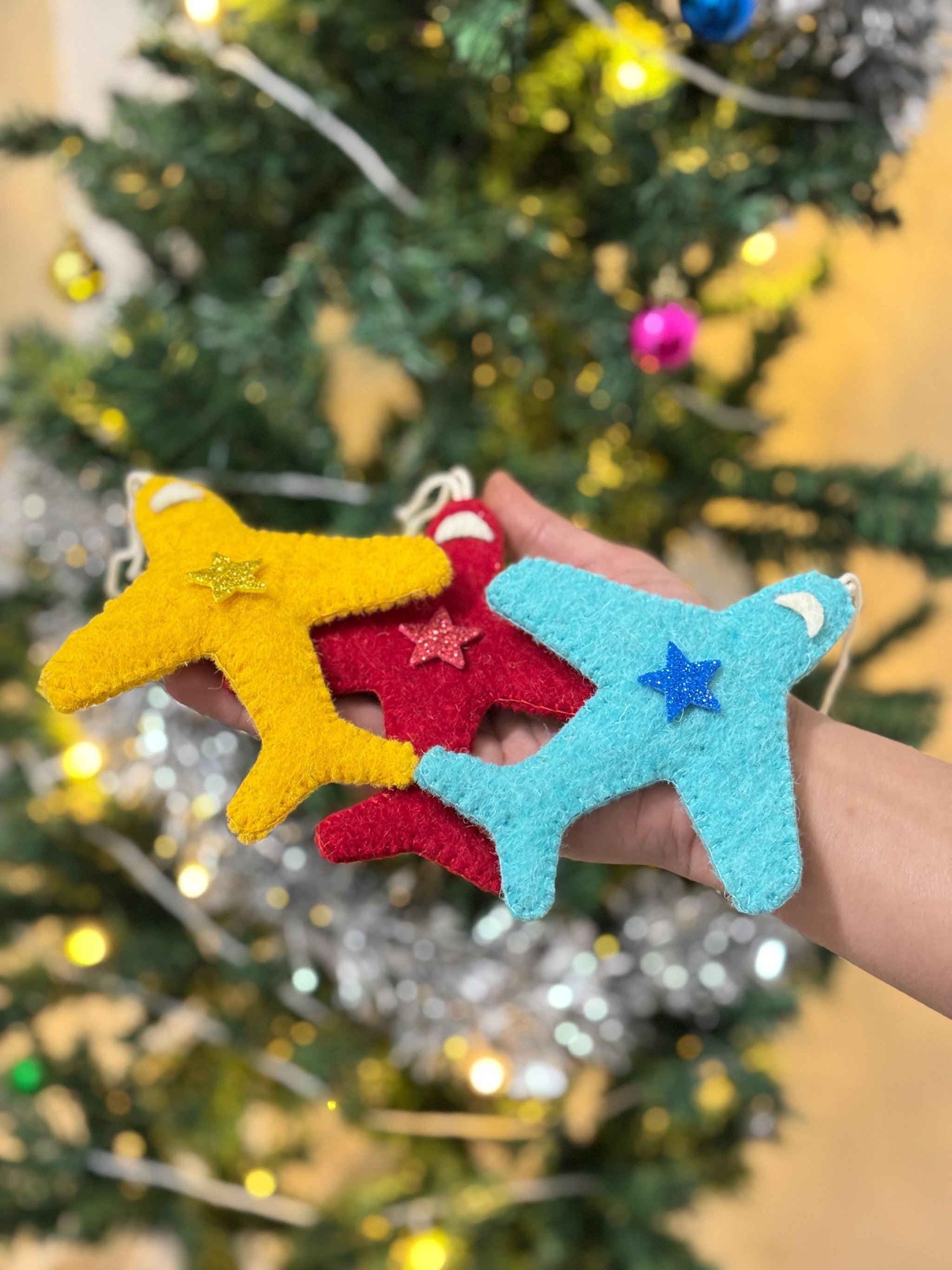 Handmade Felt Plane Christmas Ornaments: Kids Decor (Pack of 3)