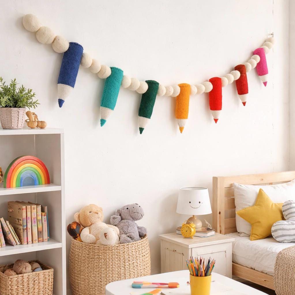 Pencil Felt Garland, Classroom Decor, Back to School Garland, Teacher Classroom Decoration, School Bulletin Board Decor, Kids Room Banner