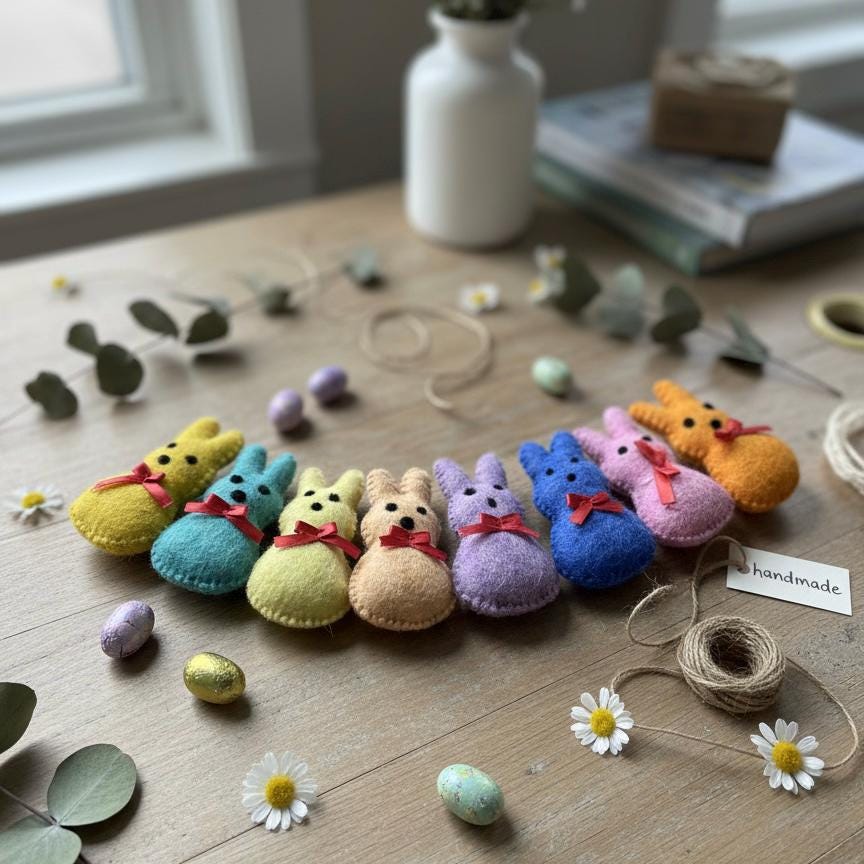 Wool Felt Bunny Garland – Handmade Easter Spring Nursery Decor