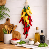 Felt Chili Pepper Garland, Handmade Kitchen Decor, Red & Yellow Pepper Hanging, Farmhouse Kitchen Wall Decor, Italian Rustic Food Decor Gift