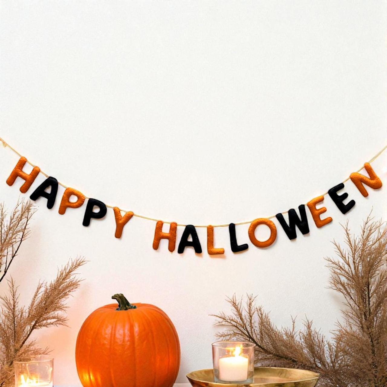 Halloween Garland, Trick or Treat Banner, Spooky Mantel Decor, Pumpkin Ghost Felt Garland