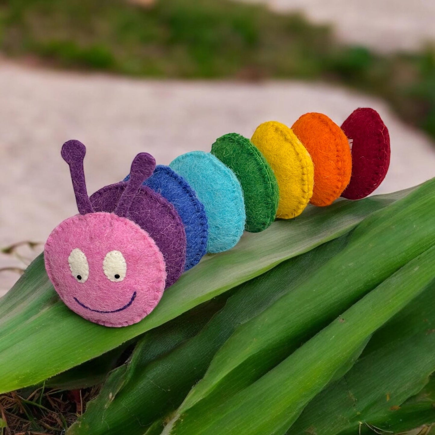 Handmade Wool Felt Caterpillar Toy: Rainbow Color Toddler Plushie