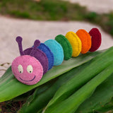 Handmade Wool Felt Caterpillar Toy: Rainbow Color Toddler Plushie