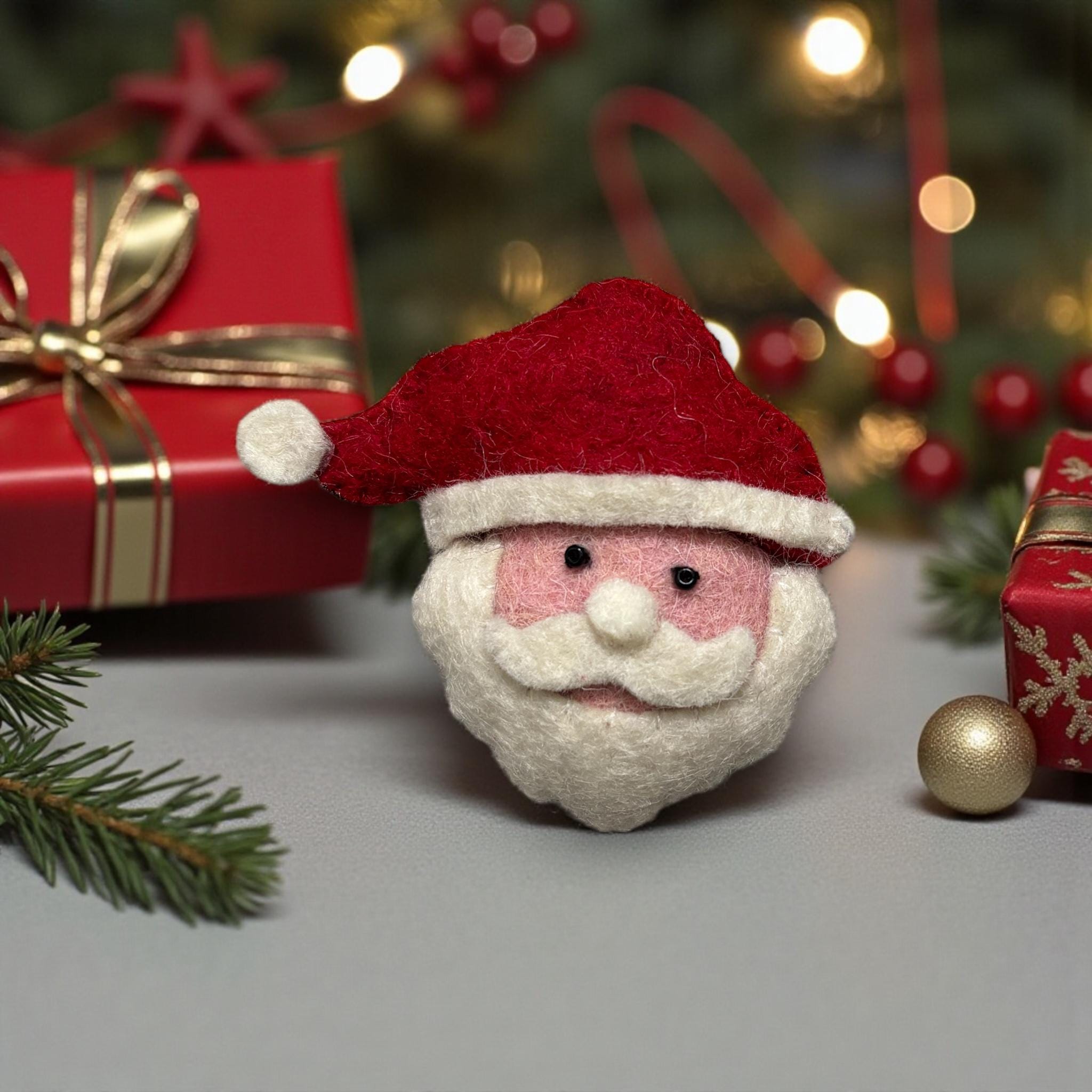 Handmade Felt Santa Ornament – Sheep Wool Christmas Decoration