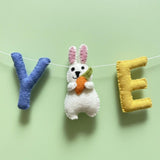Wool Felt Happy Easter Garland – Handmade Spring Bunny Banner – Easter Door Decor, Mantle & Wall Hanging, Easter Gift