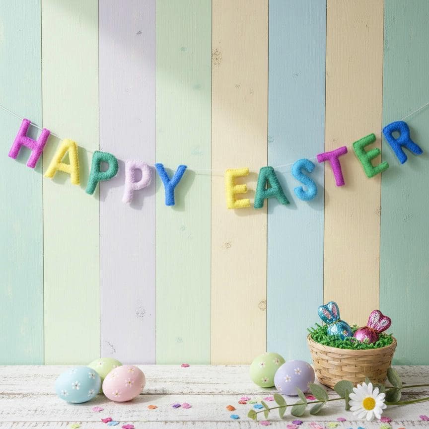 Happy Easter Garland – Handmade Spring Easter Banner – Easter Door Decor, Mantle & Wall Hanging, Easter Gifts