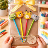 Safari Animal Pencil Toppers Set of 4, Handmade Wool Felt Jungle Pencil Toppers, Kids Party Favours, Return Gifts, School Favors