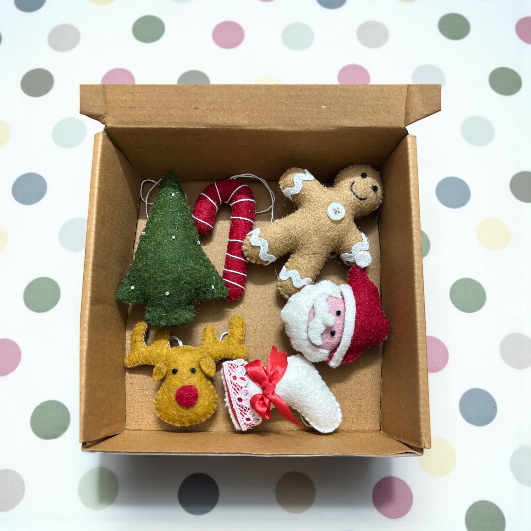 Felt Christmas Ornaments Set – Santa, Gingerbread, Stocking, Reindeer & Candy Cane – Holiday Decor or Bowl Fillers, Best Christmas Gift