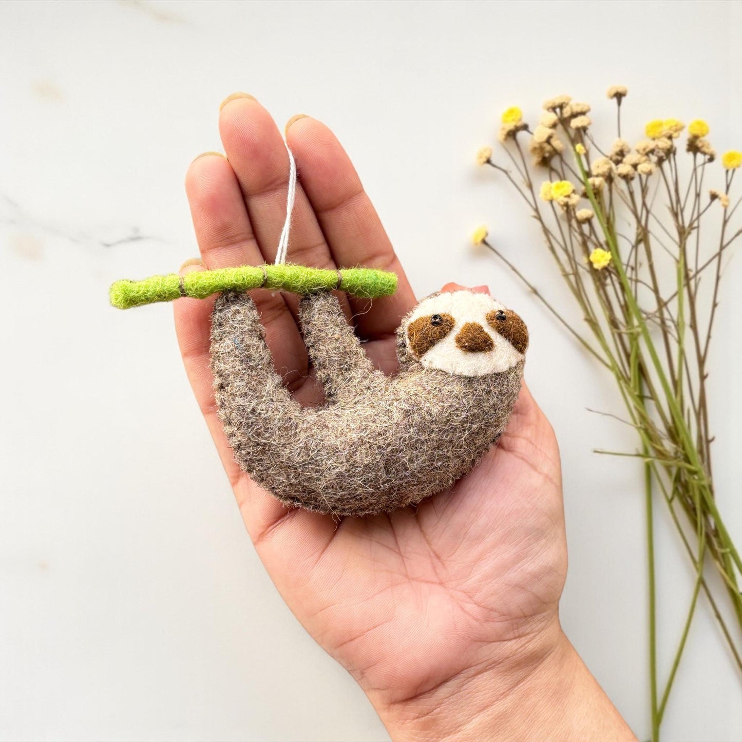 Felt Sloth Ornament, Christmas Tree Hanging, Cute Animal Ornament, Handmade Sloth, Car Charm, Stocking Stuffer, Family Gift, Holiday Decor