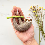 Felt Sloth Ornament, Christmas Tree Hanging, Cute Animal Ornament, Handmade Sloth, Car Charm, Stocking Stuffer, Family Gift, Holiday Decor
