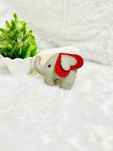 Handmade Wool Felt Elephant Christmas Ornament: Grey & Red Decor
