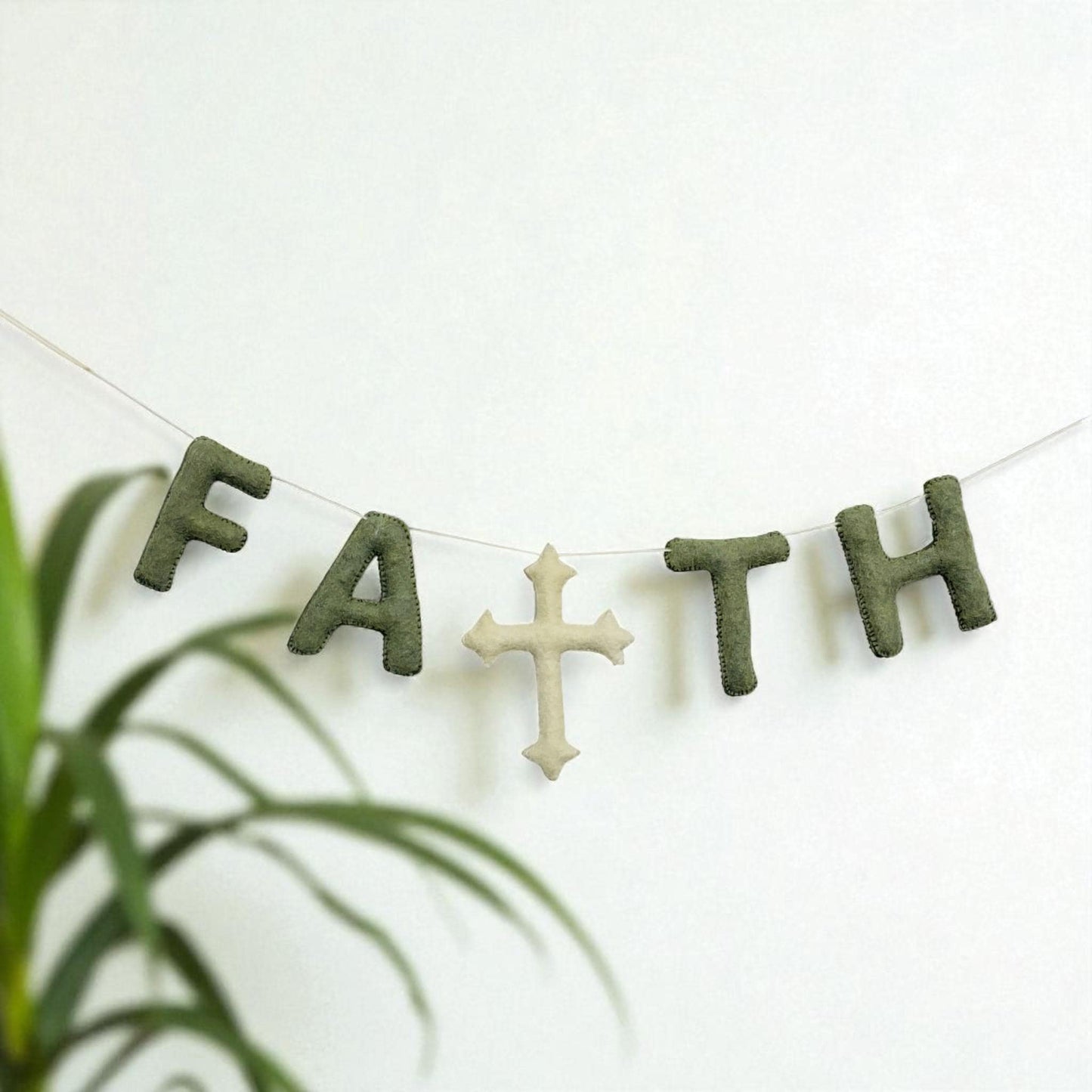 Soft Wool Felt Cross Garland | Nursery Decor, Baby Room Hanging, Baptism & Celebration Decor