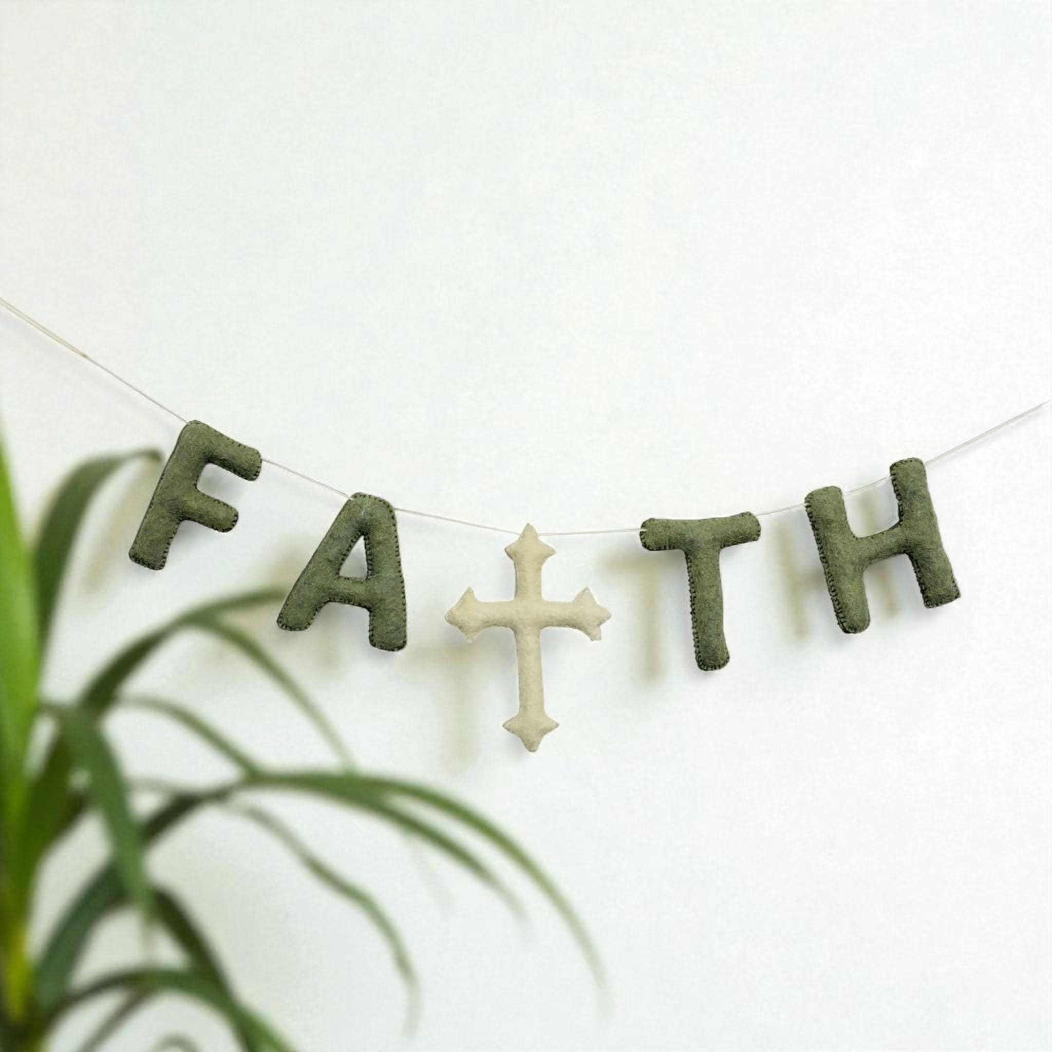 Soft Wool Felt Cross Garland | Nursery Decor, Baby Room Hanging, Baptism & Celebration Decor
