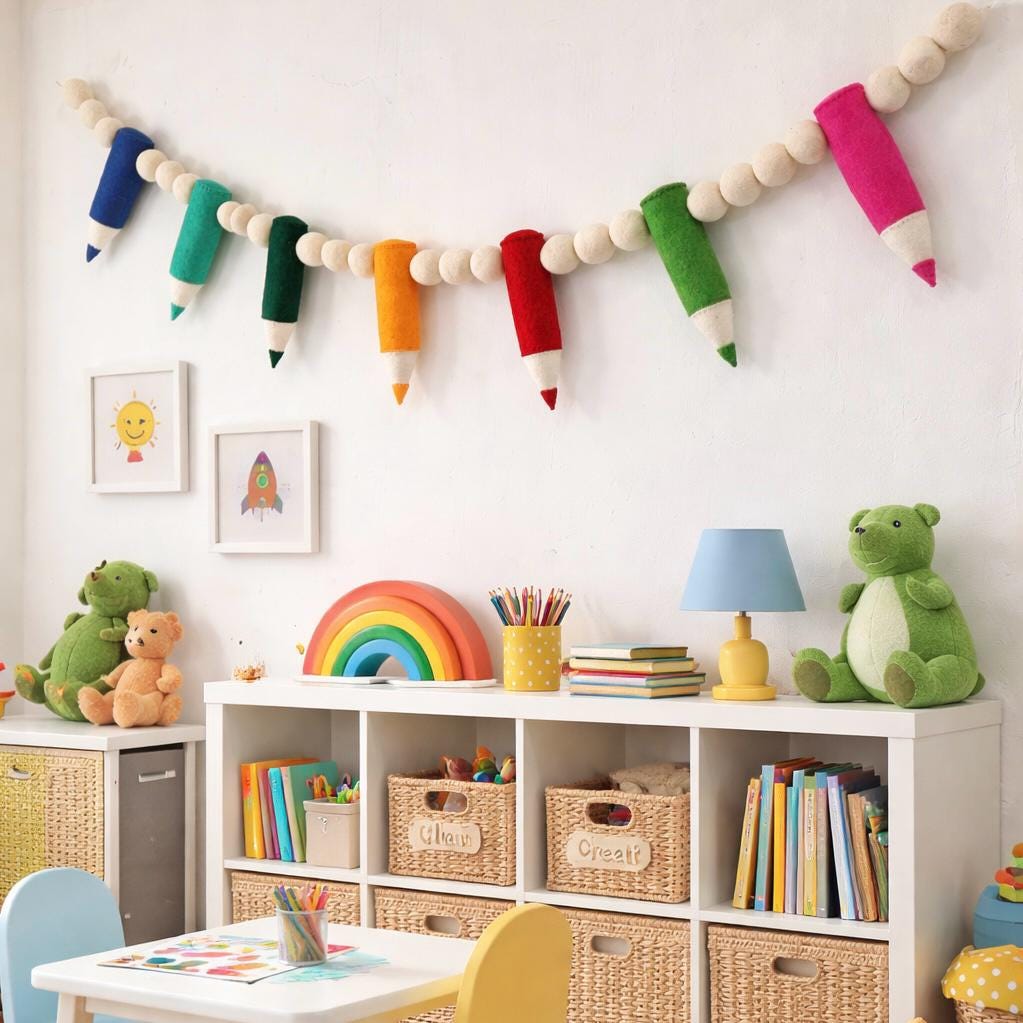 Pencil Felt Garland, Classroom Decor, Back to School Garland, Teacher Classroom Decoration, School Bulletin Board Decor, Kids Room Banner