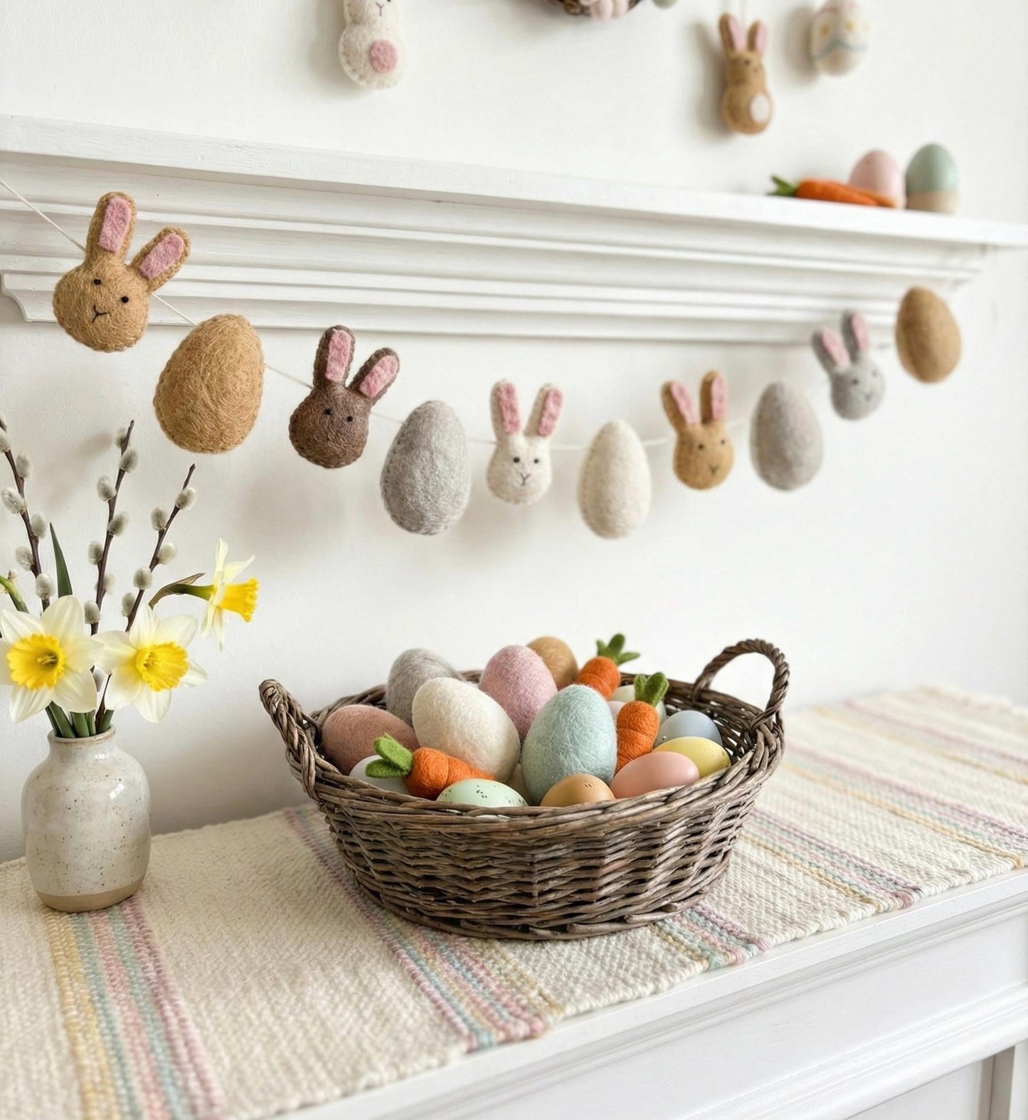 Wool Felt Easter Bunny Garland – Spring Bunny Banner for Easter Decor, Nursery Wall Hanging