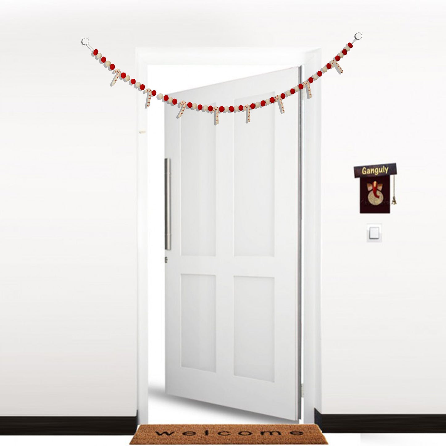Wool Felt Candy Cane Garland: Christmas Peppermint Stick Banner