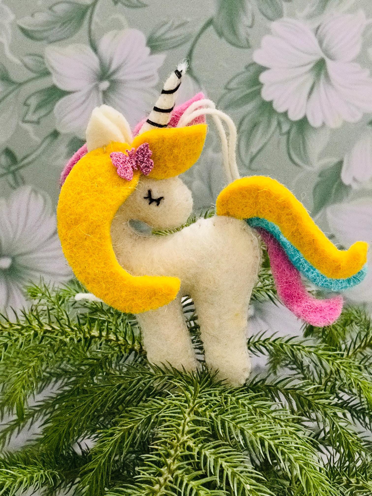 Felt Unicorn Christmas Ornament: Handmade Wool Tree Decoration