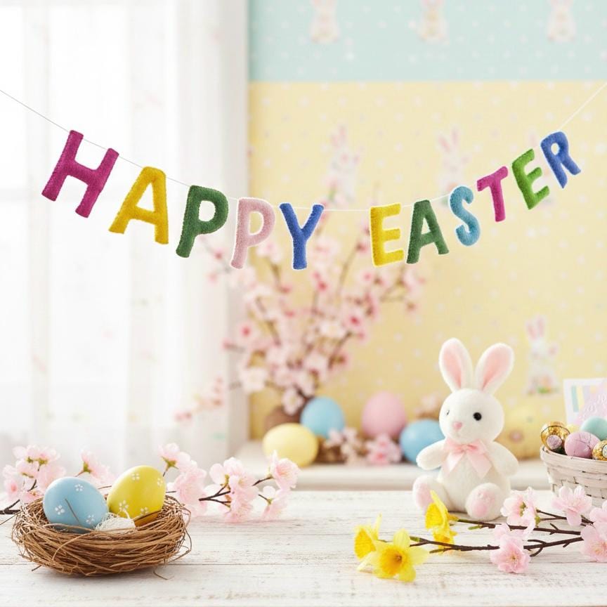 Happy Easter Garland – Handmade Spring Easter Banner – Easter Door Decor, Mantle & Wall Hanging, Easter Gifts
