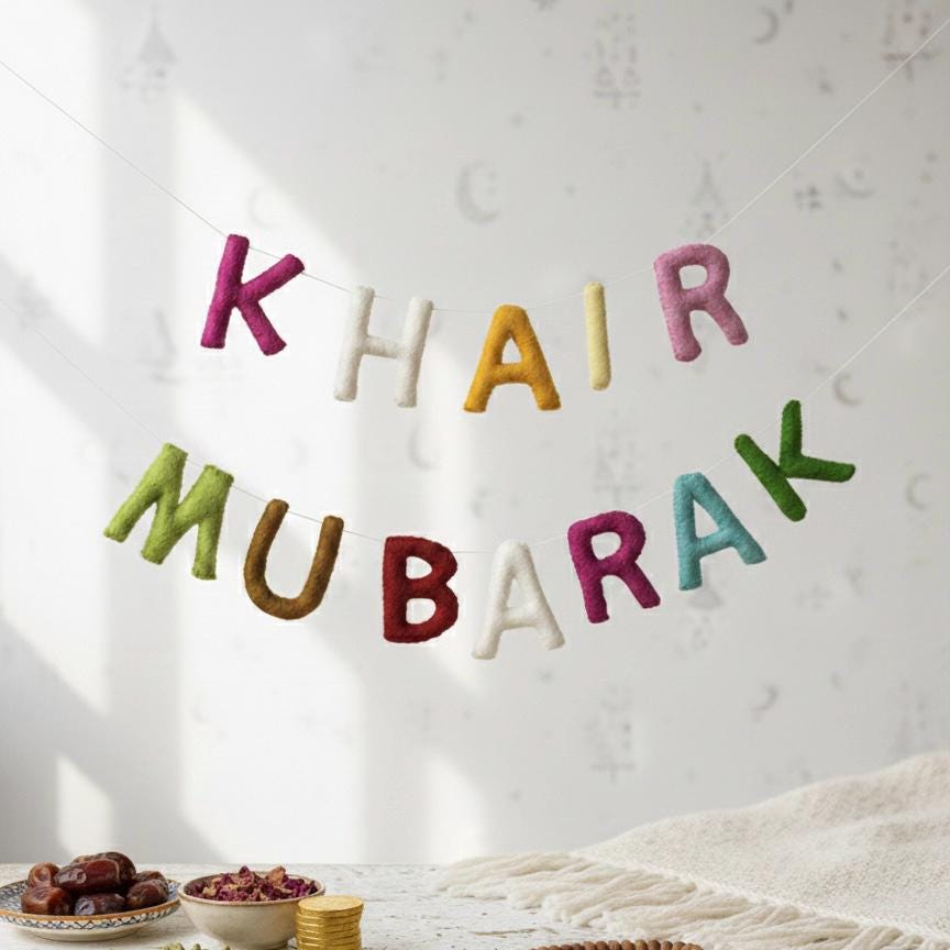 Khair Mubarak Garland | Handmade Wool Felt Ramadan & Eid Decor