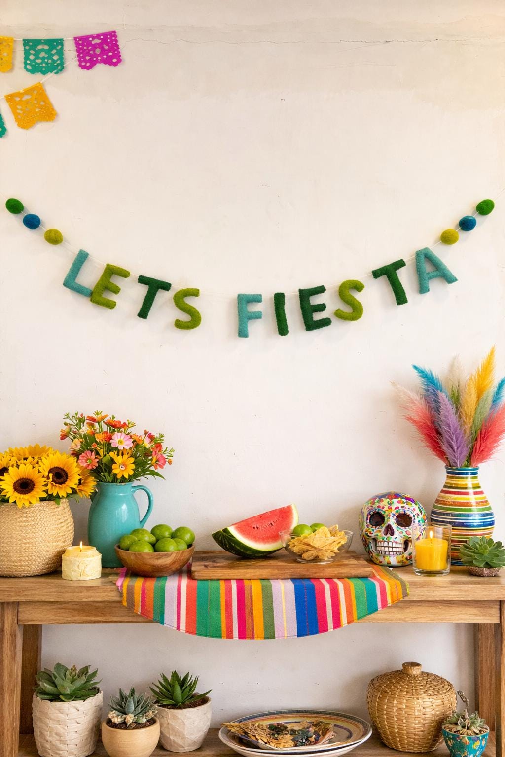 Let’s Fiesta Garland, Handmade Felt Party Banner, Fiesta Decor, Cinco de Mayo Decoration, Mexican Theme Party Sign, Taco Party Garland